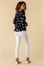 Navy  Spot Flute Sleeve Pleated Top, Image 2 of 4