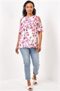Pink Petite Floral Print Cold Shoulder Chiffon Top, Image 3 of 4