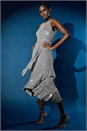 Silver Halter Neck Sequin Midi Stretch Dress, Image 1 of 6