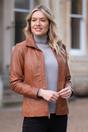 Tan Casual Leather Jacket with Classic Collar, Image 1 of 5