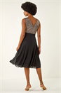 Gold Sequin Bodice Belted Chiffon Dress, Image 3 of 5