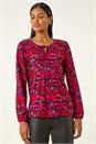 PINK Floral Tie Neck Top, Image 4 of 5