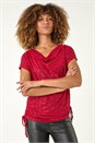 Red Sparkle Cowl Neck Tie Side Top, Image 4 of 5