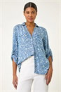 Light Denim Floral Print Button Through Shirt, Image 4 of 5