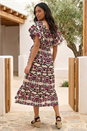 Red Abstract Border Print Midi Dress, Image 3 of 4