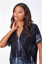 Blue Abstract Print Zip Front V-Neck T-Shirt , Image 1 of 5
