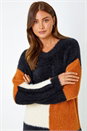 Rust Fluffy Colour Block Longline Jumper, Image 4 of 5