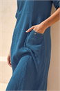 Blue Textured A-line Midi Dress, Image 4 of 4