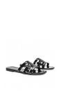 Black XY LONDON Black 'Ellie' Square Toe Cut Out Strap Flat Sandal Slides, Image 3 of 5