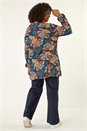 Teal Curve Floral Gathered Tie Front Top, Image 4 of 7