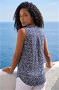 Navy  Textured Floral Print V-Neck Stretch Top, Image 3 of 4