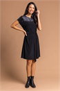Black Foil Print Contrast Yoke Skater Dress, Image 3 of 4