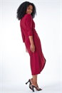Wine Petite Stretch Ruched Side Wrap Midi Dress, Image 3 of 5