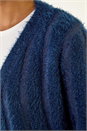 Navy  Fluffy Textured Knit Longline Cardigan, Image 5 of 5