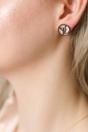 White Large Round White Rose Gold Plated Stud Earrings, Image 1 of 4