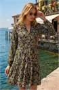 Green Floral Print Button Stretch Dress, Image 2 of 4