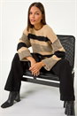 Camel Colour Block Striped Knit Jumper, Image 1 of 5