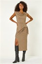 Beige Dusk Cowl Neck Buckle Midi Dress, Image 2 of 5