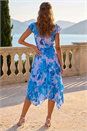 Blue Floral Frill Midi Wrap Dress, Image 3 of 4