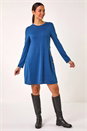 Blue Side Button Detail Stretch Swing Dress, Image 1 of 5