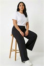 Black Curve Elastic Waist  Wide Leg Trousers, Image 3 of 7