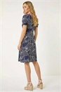 Navy  Patch Print Gathered Stretch Dress, Image 3 of 5