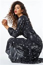 Black Metallic Star Wrap Midi Dress, Image 1 of 5