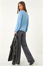 Blue V-Neck Sparkle Hotfix Knit Jumper, Image 3 of 5