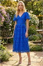 Royal Blue Crochet Lace V-Neck Midi Dress, Image 1 of 4