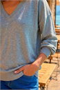 Grey Plain V-Neck Stretch Longline Jumper, Image 4 of 4