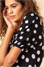 Black Ruched Neck Polka Dot Midi Dress, Image 4 of 4