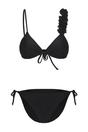 Black Applique Detail Triangle Bikini Set with Tie Side, Image 3 of 5