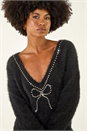 Black Fluffy Sparkly Bow Knit Jumper , Image 4 of 5