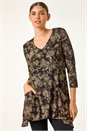 Brown Stretch Floral Print Pocket Tunic, Image 2 of 5