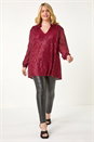 Wine Curve Sequin V-Neck Stretch Shirt, Image 2 of 5