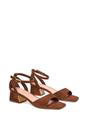 Brown XY LONDON Brown 'Hayley' Ankle Strap Block Low Heel Sandals With Cut Out, Image 4 of 5