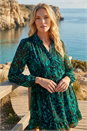 Green Petite Animal Print Frill Hem Dress, Image 1 of 4