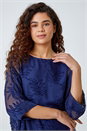 Navy  Leaf Burnout Print Chiffon Overlay Top, Image 4 of 5
