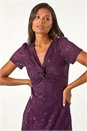 Purple Sequin Lace Twist Front Midi Dress, Image 4 of 5