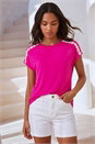 Pink Daisy Shoulder Trim T-Shirt, Image 2 of 4