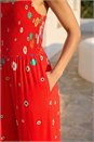 Red Floral Border Print Shirred Jumpsuit, Image 4 of 4