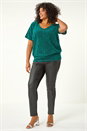 Jade Green Curve Metallic Plisse Banded Top, Image 2 of 5