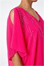 Cerise Embellished Cold Shoulder Overlay Dress, Image 5 of 5