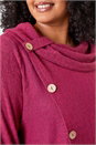 Fuchsia Curve Cowl Neck Button Wrap Top, Image 5 of 5
