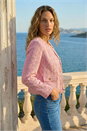 PINK Collarless Sequin Boucle Jacket, Image 4 of 5