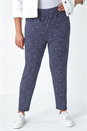 Navy  Curve Printed Elastic Waist Tapered Trousers, Image 4 of 6