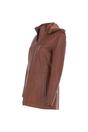 Tan Real Leather Hooded Duffle Jacket, Image 3 of 5