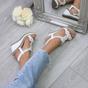 White AJVANI White High Wedge Heel Diamante T-Bar Slingback Sandals, Image 5 of 6