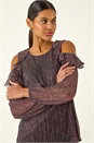 Pink Shimmer Cold Shoulder Plisse Top, Image 2 of 6