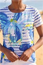 Blue Floral Stripe Print Stretch Top, Image 4 of 4